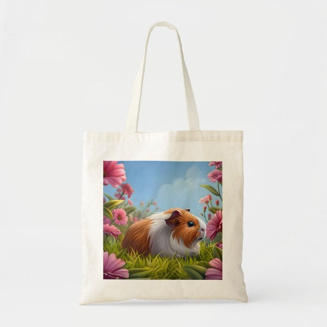 Guinea Pig's Pink Flower Paradise Tote Bag (Front)