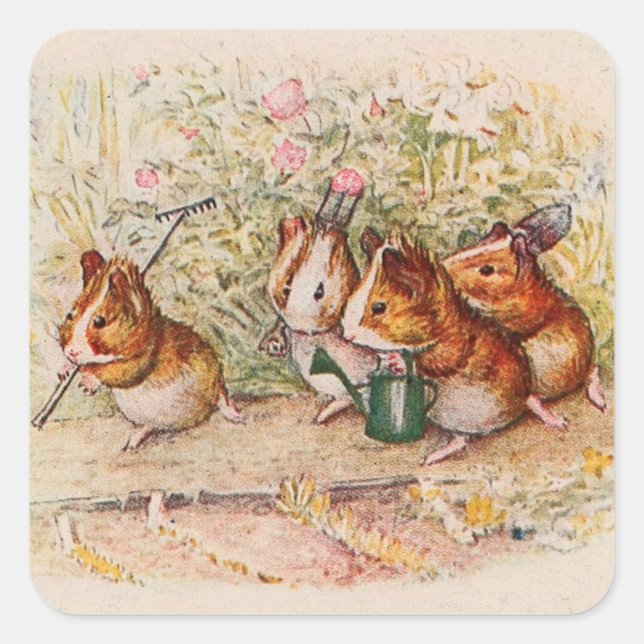 Guinea Pigs Planting in the Garden Square Sticker (Front)