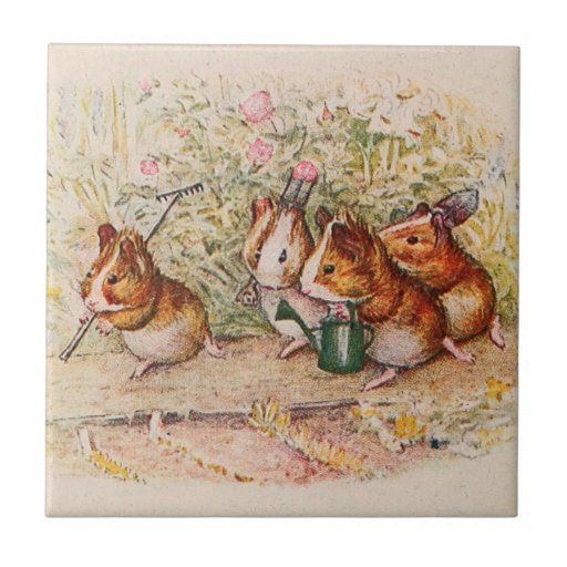 Image of Guinea Pigs Planting in the Garden Tile