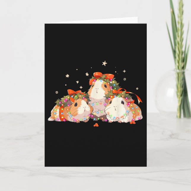 Guinea Pigs Tangled Up In Christmas Lights Guinea  Card (Front)