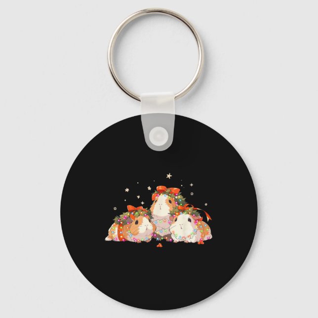 Guinea Pigs Tangled Up In Christmas Lights Guinea  Key Ring (Front)