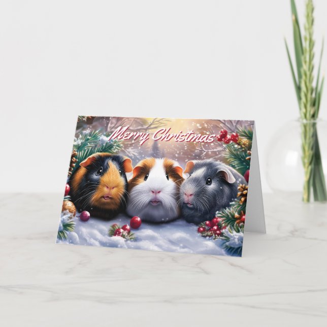 Guinea Pigs Winter Wonderland Christmas Card (Front)