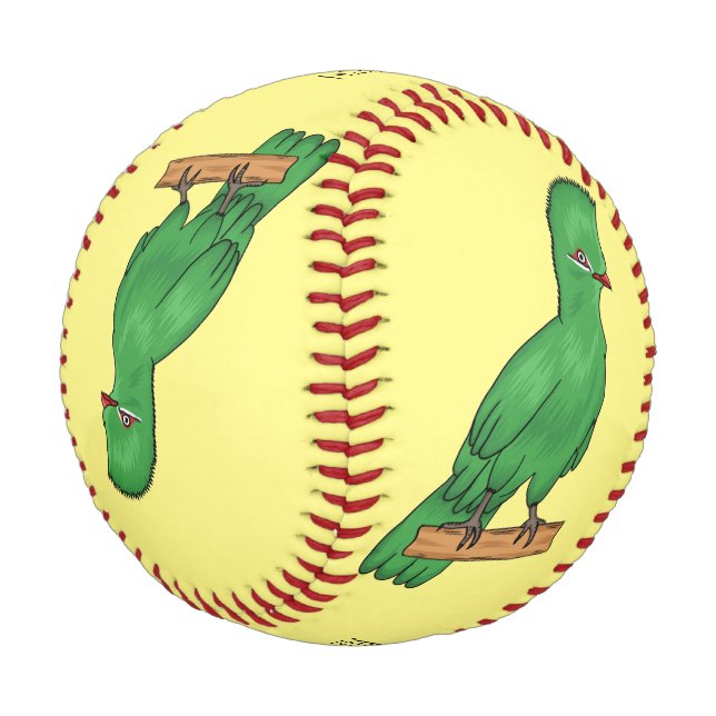 Guinea turaco bird cartoon illustration  baseball (Angled)