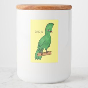 Guinea turaco bird cartoon illustration food label