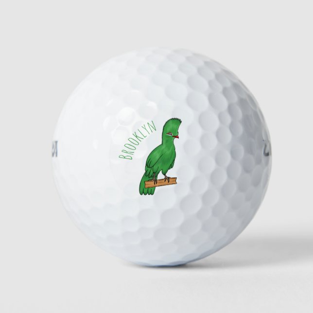 Guinea turaco bird cartoon illustration  golf balls (Front)