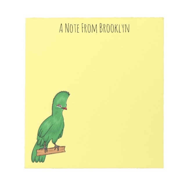 Guinea turaco bird cartoon illustration  notepad (Front)