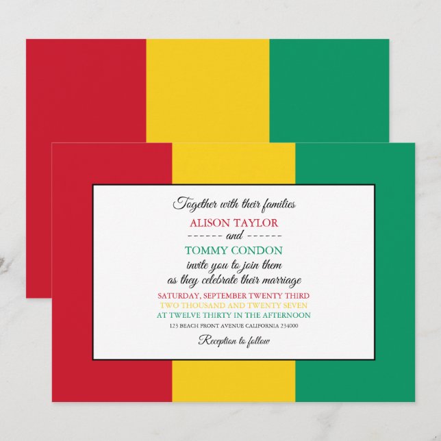Guinean Flag, Flag of Guinea Wedding Invitation (Front/Back)