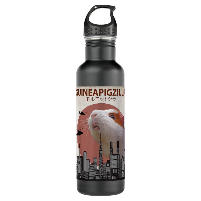 Guineapigzilla Funny Guinea Pig  Gift 710 Ml Water Bottle (Front)