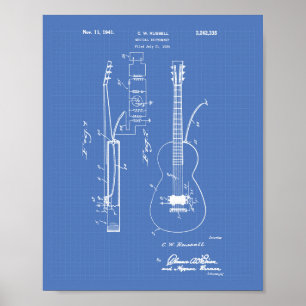 Guitar 1941 Patent Art Blueprint Poster
