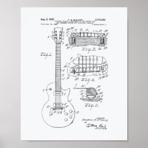 Guitar 1955 Patent Art - White Paper Poster