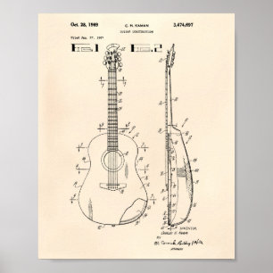 Guitar 1969 Patent Art Old Peper Poster