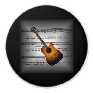 Guitar ~ 3-D Sheet Music Pillow ~ Grey/Black BG ~ Ceramic Knob