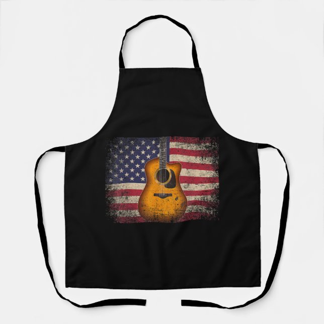 Guitar 4th of July Gift American Flag USA - Countr Apron (Front)
