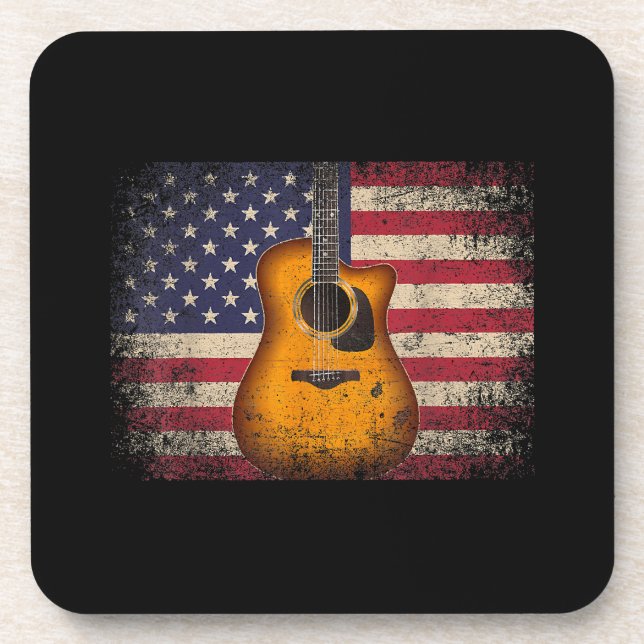 Guitar 4th of July Gift American Flag USA - Countr Coaster (Front)