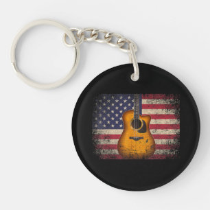 Guitar 4th of July Gift American Flag USA - Countr Key Ring