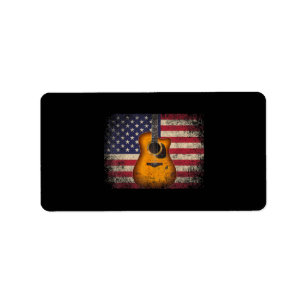 Guitar 4th of July Gift American Flag USA - Countr Label