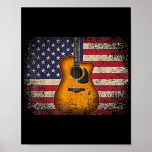 Guitar 4th of July Gift American Flag USA - Countr Poster