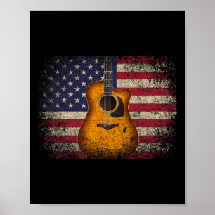 Guitar 4th Of July Gift American Flag Usa - Countr Poster