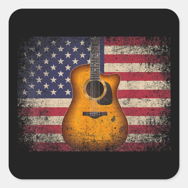 Guitar 4th of July Gift American Flag USA - Countr Square Sticker (Front)