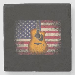 Guitar 4th of July Gift American Flag USA - Countr Stone Coaster