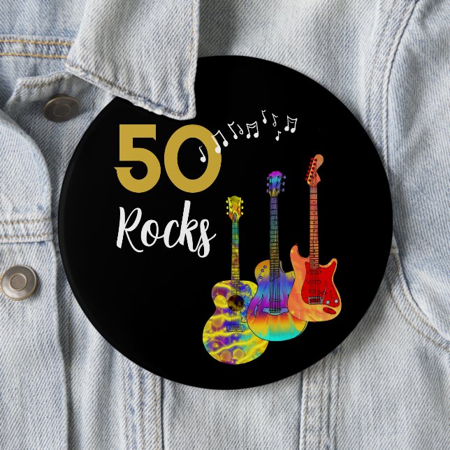 Guitar 50 Rocks 50th birthday party 6 Cm Round Badge (In Situ)