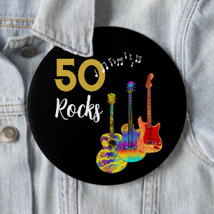 Guitar 50 Rocks 50th birthday party 6 Cm Round Badge