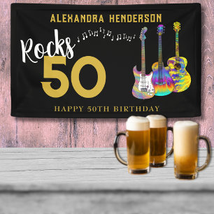 Guitar 50 Rocks 50th Birthday Party Banner