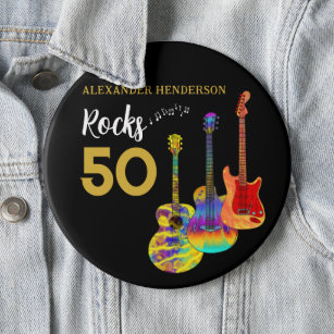 Guitar 50th Birthday Party 50 Rocks Custom  6 Cm Round Badge