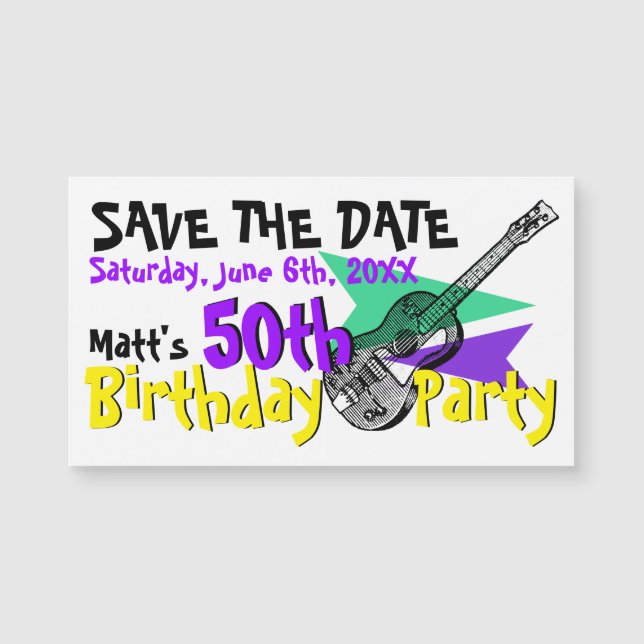 Guitar 50th Birthday Party Save the date Magnetic (Front)