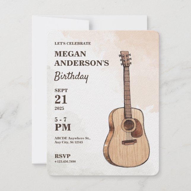 Guitar Acoustic art  Invitation (Front)