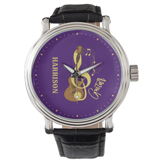 Guitar Acoustic Music Notes Personalised Watch (Front)