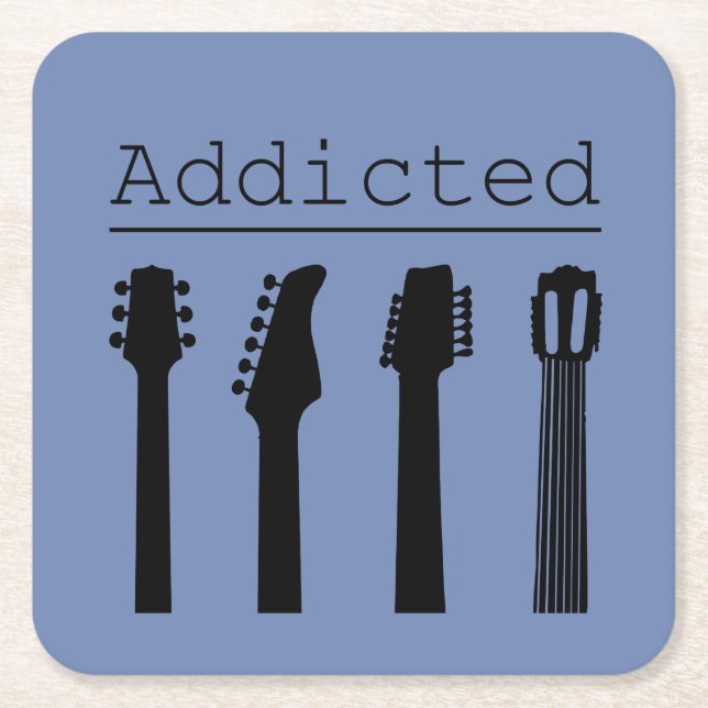 Guitar addicted square paper coaster (Front)
