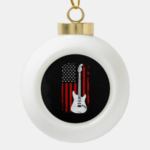 Guitar American US Flag Music Player Electric Guit Ceramic Ball Christmas Ornament