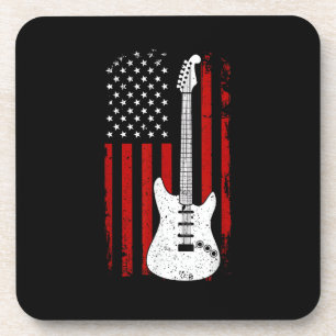 Guitar American US Flag Music Player Electric Guit Coaster