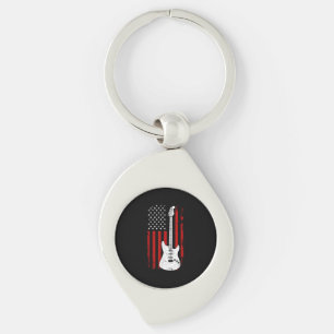 Guitar American US Flag Music Player Electric Guit Key Ring