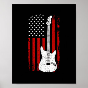 Guitar American US Flag Music Player Electric Guit Poster