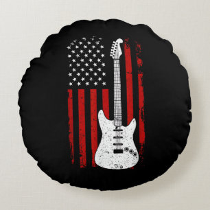 Guitar American US Flag Music Player Electric Guit Round Cushion