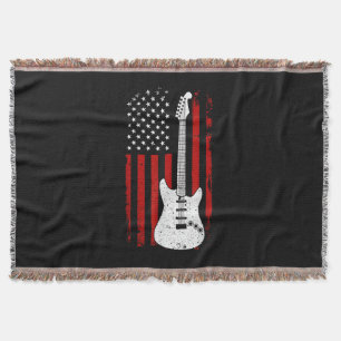 Guitar American US Flag Music Player Electric Guit Throw Blanket