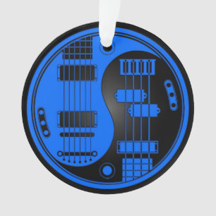 Guitar and Bass Yin Yang Blue and Black Ornament