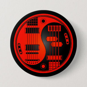 Guitar and Bass Yin Yang Red and Black 7.5 Cm Round Badge