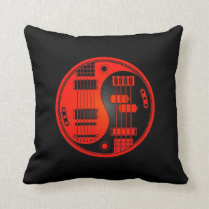 Guitar and Bass Yin Yang Red and Black Cushion