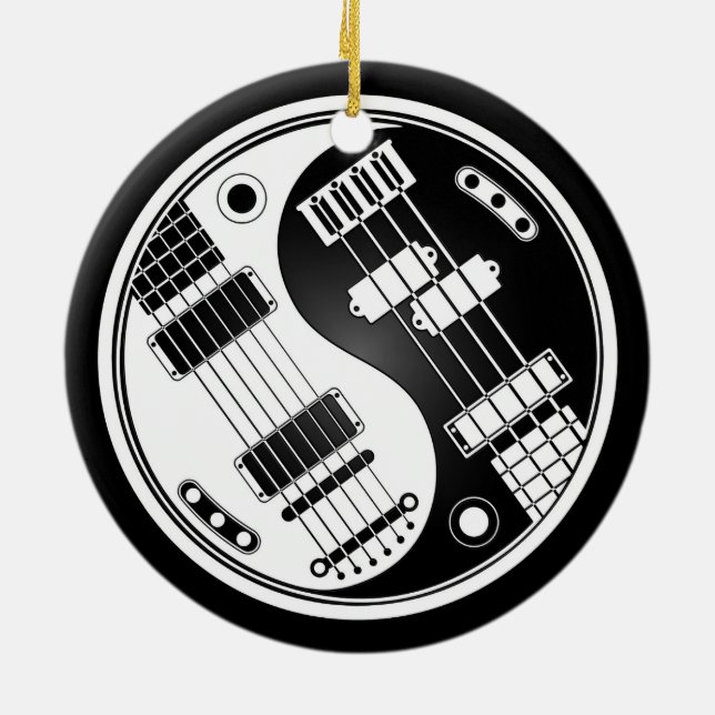 Guitar and Bass Yin Yang White and Black Ceramic Tree Decoration (Back)