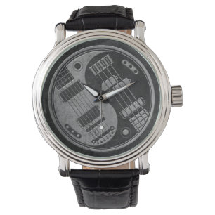 Guitar and Bass Yin Yang with Dark Texture Watch
