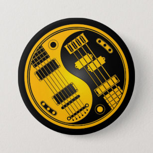 Guitar and Bass Yin Yang Yellow and Black 7.5 Cm Round Badge