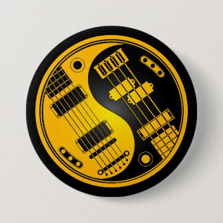 Guitar and Bass Yin Yang Yellow and Black 7.5 Cm Round Badge