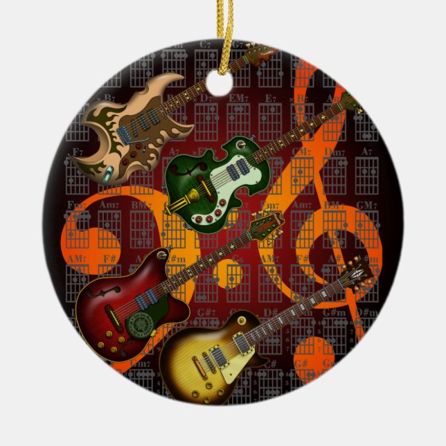 Guitar and Chord 07 Ceramic Tree Decoration (Front)
