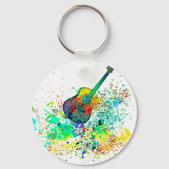 Guitar and chords splatter key ring (Front)
