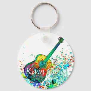 Guitar and chords splatter personalised key ring