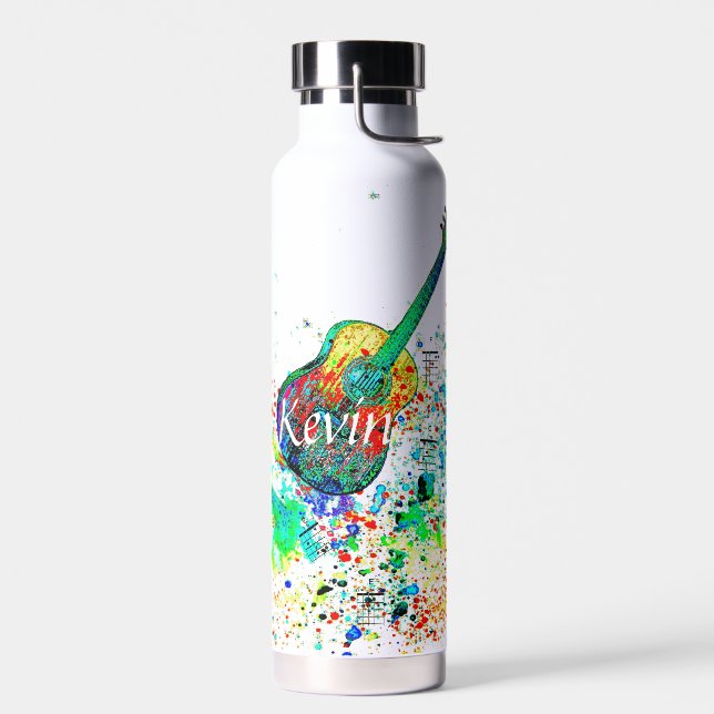Guitar and chords splatter personalised  water bottle (Left)