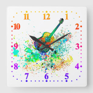 Guitar and chords splatter square wall clock